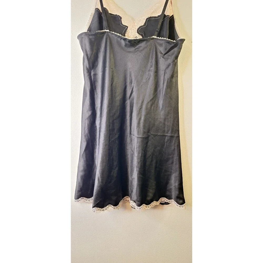 VICTORIA'S SECRET Black Satin Lace Chemise Sz L Dark Romantic Fairy Grunge - Picture 8 of 10